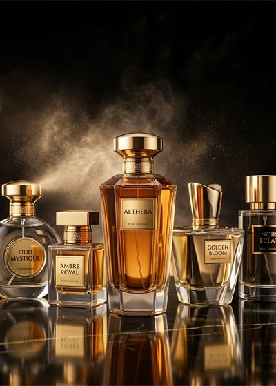 Premium perfume bottles collection with elegant fragrance display
